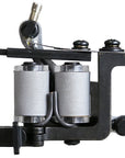 Lucky Supply iron frame coil tattoo liner machine with aluminum side plate, 1-1/4 inch pure iron coils, pure silver contact screw, and hinged tube vise.