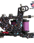 Tattoo machine with colorful speckled design, made in Largo, FL.