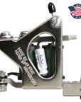 Metal tattoo machine with 'Made in USA' label on a white background