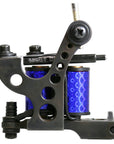 Lucky Supply Drilled-Out Coleman liner tattoo machine with blue coil wraps