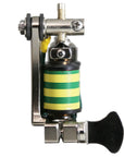 Mini Bulldog liner tattoo machine showing frame and tube-vise alignment