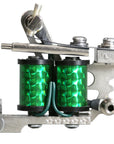 Professional liner tattoo machine green coil wrap close up