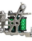 PIEW Money Maker liner tattoo machine green coils 1 1/4 inch front view