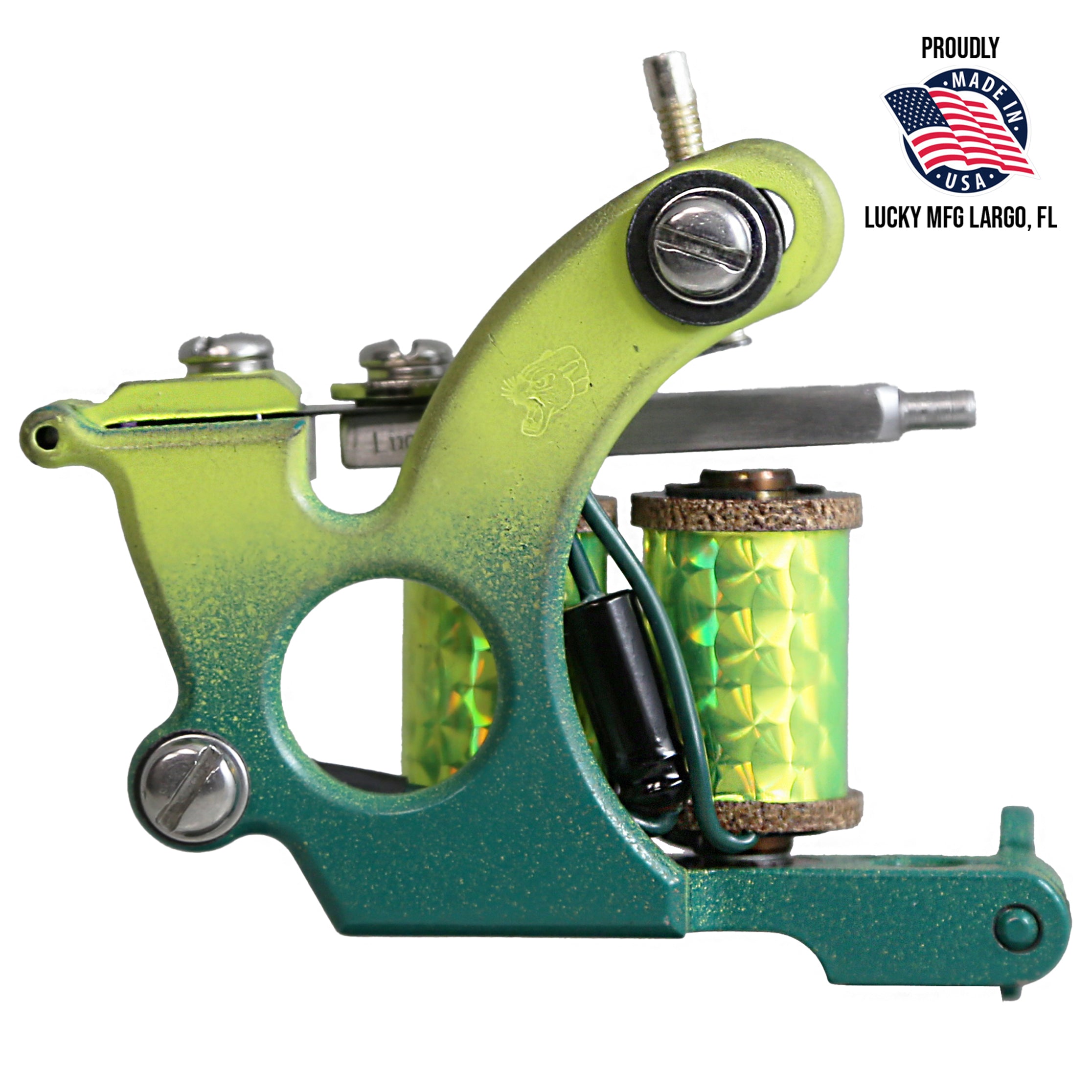 タトゥーマシンコイル緑色 3台セット　グリーン 刺青 Lucky Supply Universal Hinged Liner | Green & Yellow Fade Coil