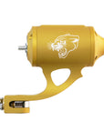 Gold anodized tattoo machine with a Panther design on the side.