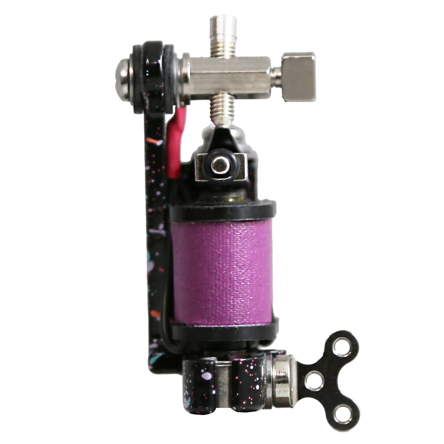 Tattoo machine with purple coil wrap on a white background