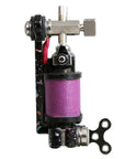 Tattoo machine with purple coil wrap on a white background