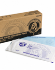 A box of Druid Disposables self-sealing sterilization pouches shown with two individual pouches in front on a white background.