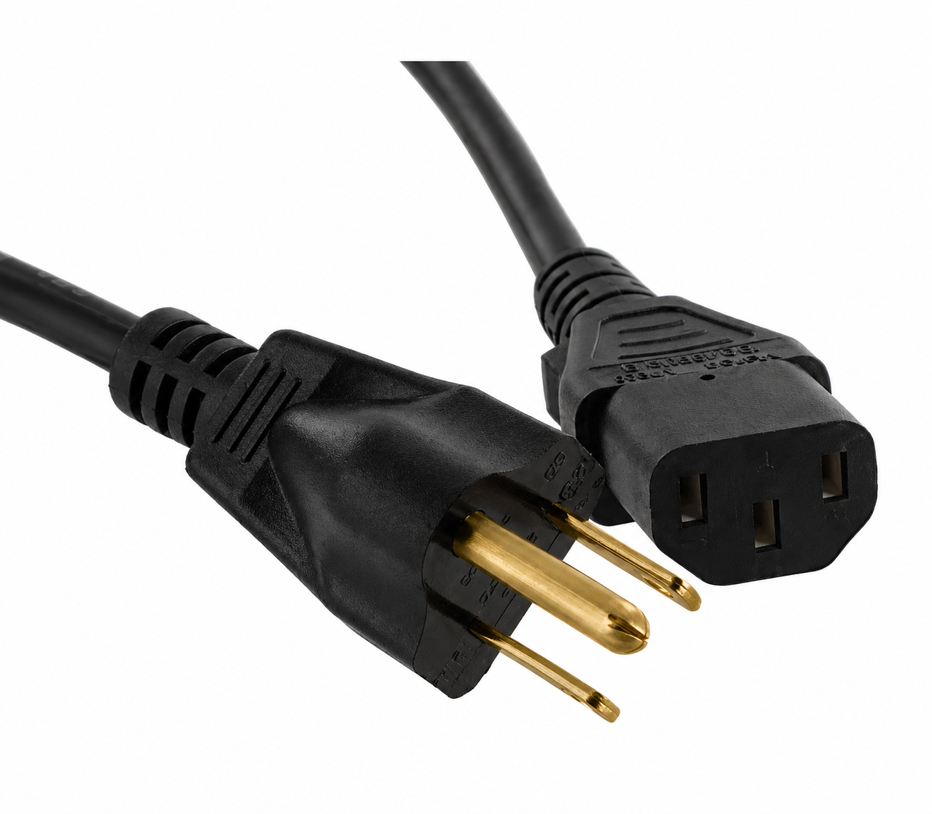 Black power cord with plug on a white background