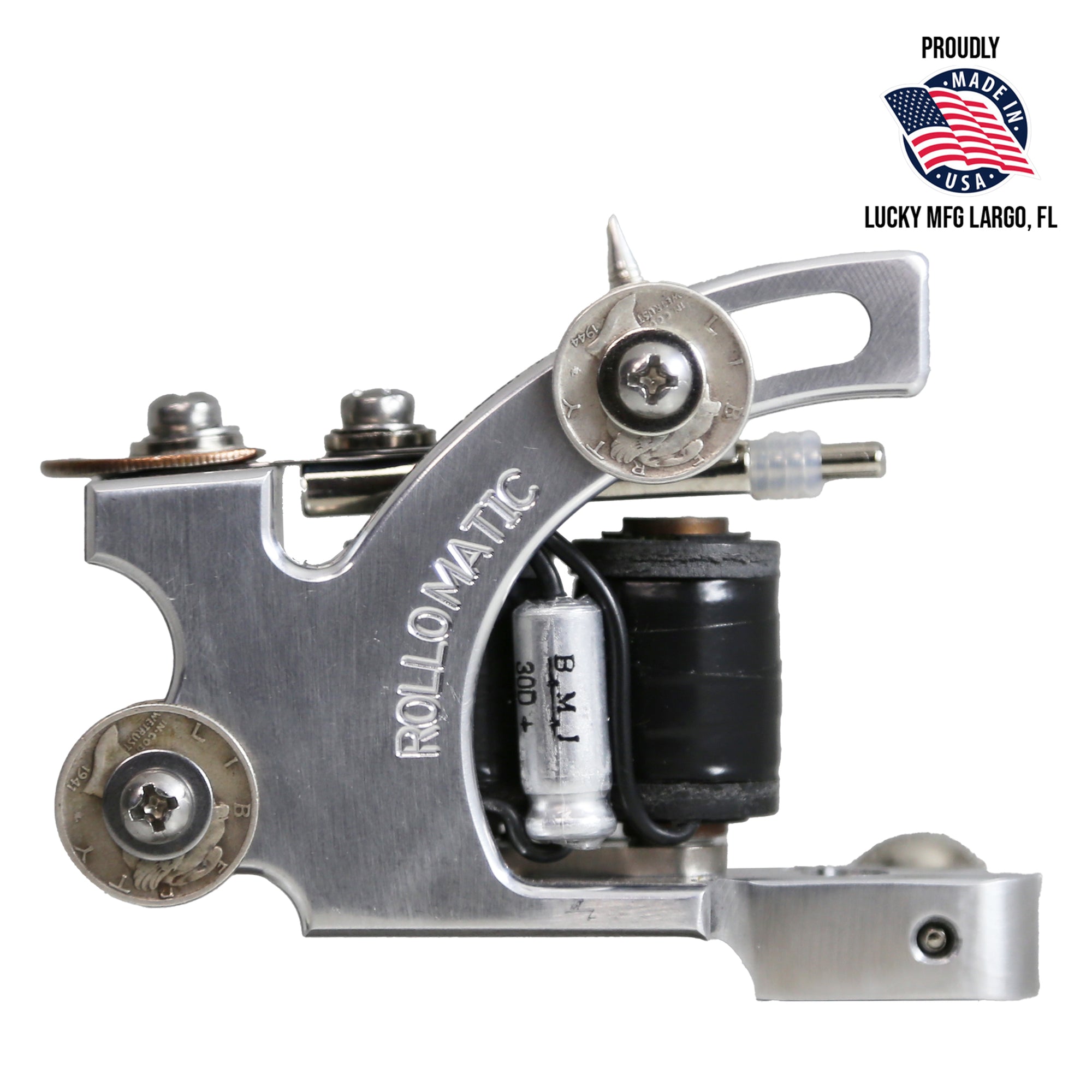 Lucky Supply Aluminum Rollomatic tattoo machine with upgraded USA capacitor