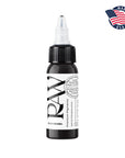 RAW tattoo ink bottle with 'Made in USA' label on a white background