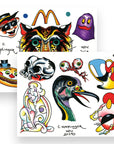Collection of colorful tattoo designs by C. Koeplinger on a white background