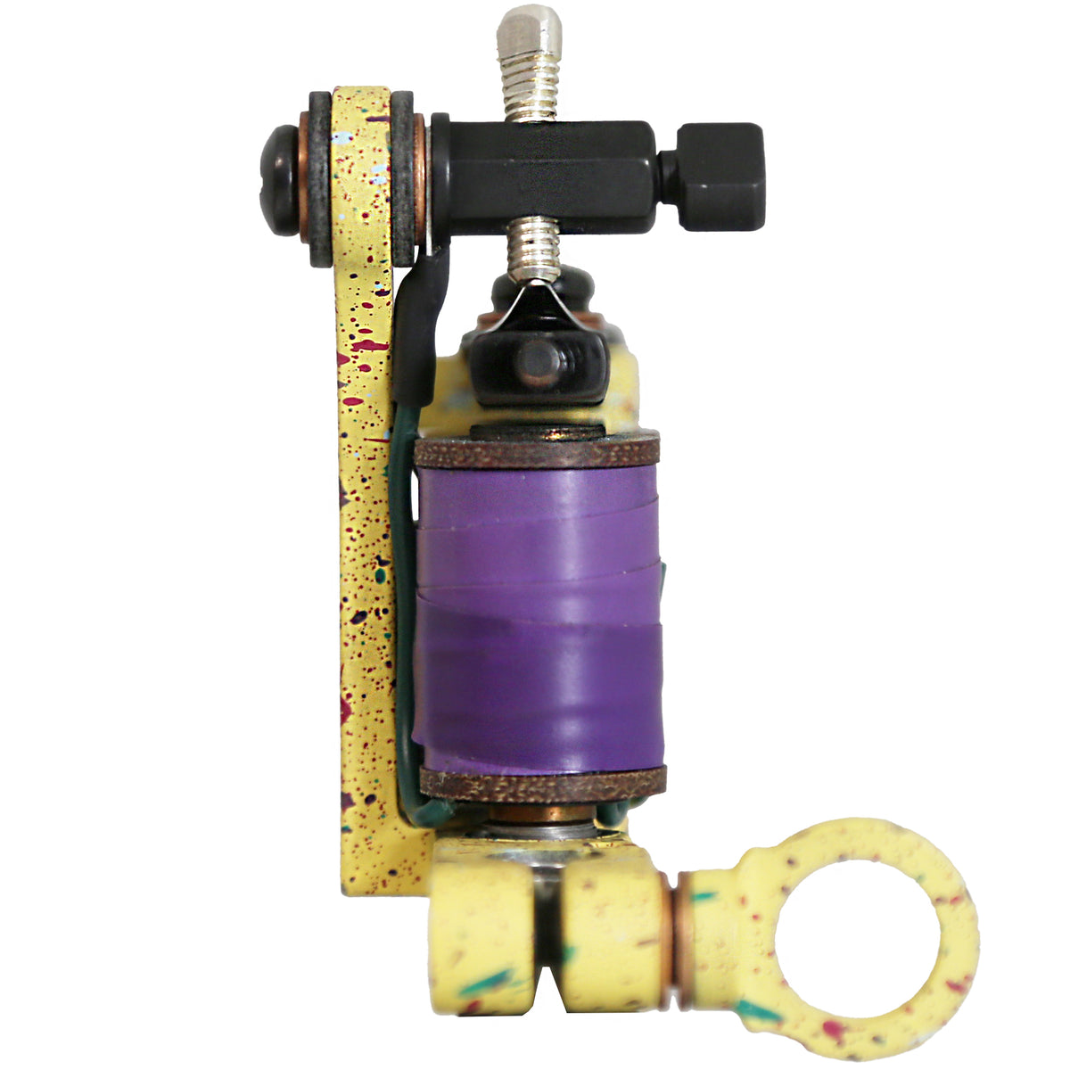 Coleman liner tattoo machine showing frame and tube-vise alignment