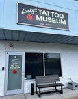 Tattoo artist workstation inside Lucky’s Tattoo Museum