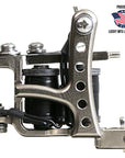 Jonesy-style Electric Black one-off liner tattoo machine by Lucky Supply shown beside Proudly Made in USA Lucky MFG Largo, FL graphic.