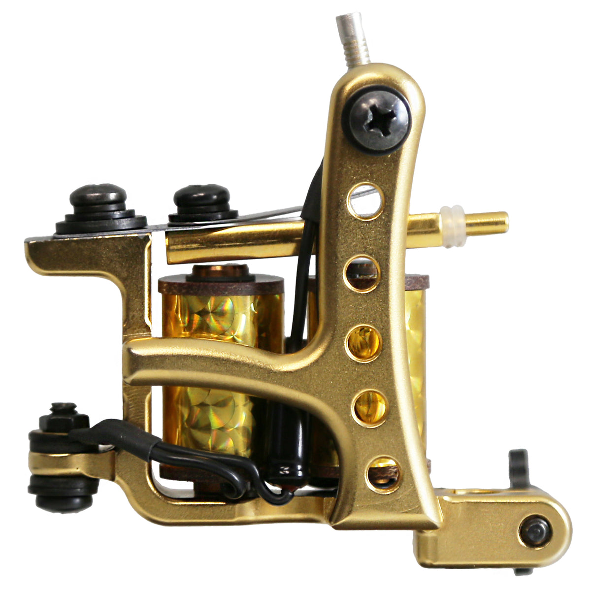 Lucky MFG Jonesy Style gold-plated iron frame coil liner tattoo machine – frame side