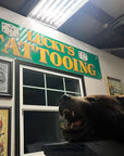 Tattoo artist workstation inside Lucky’s Tattoo Museum