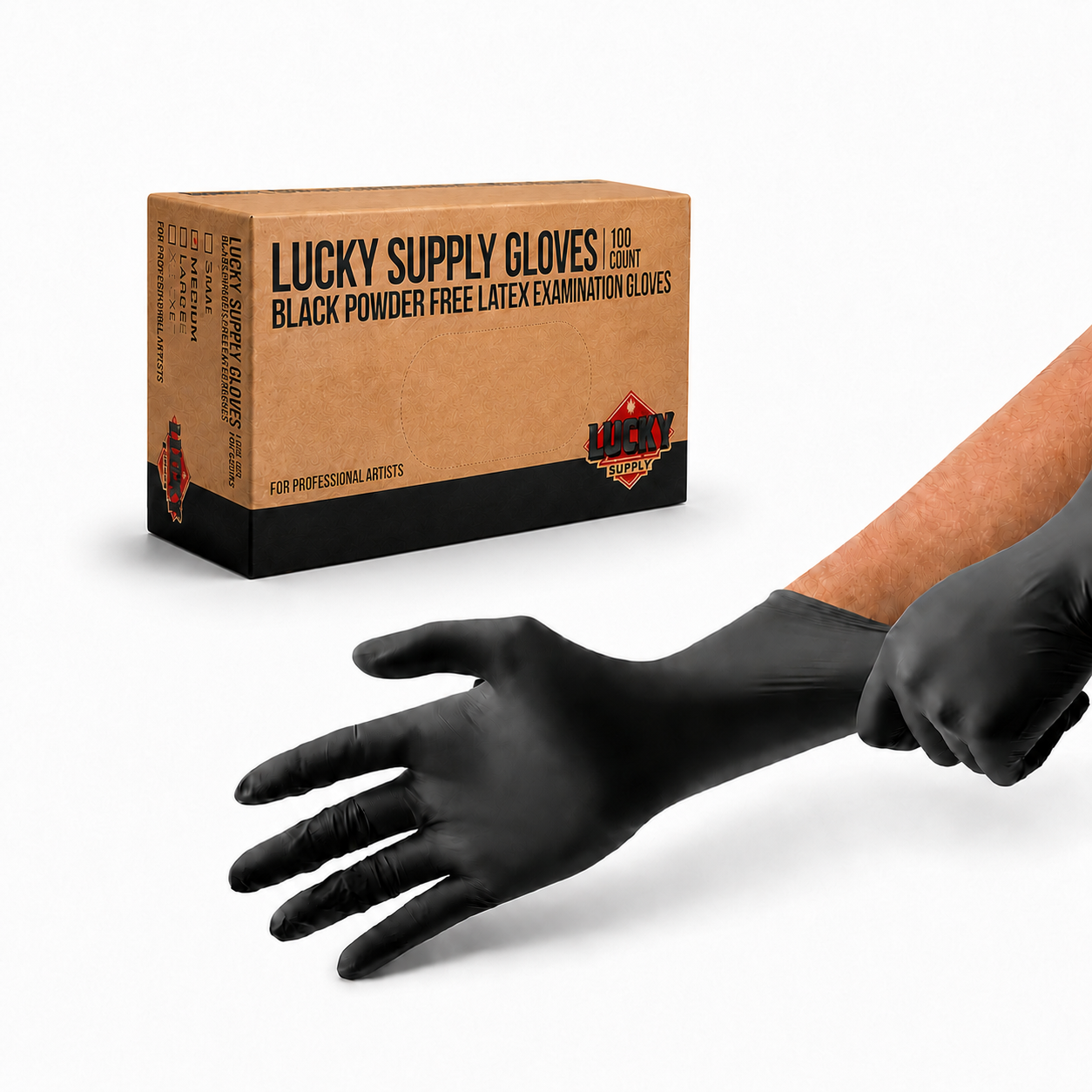 Lucky Supply Brand Gloves 100 Count Black Powder Free Latex Examination Gloves