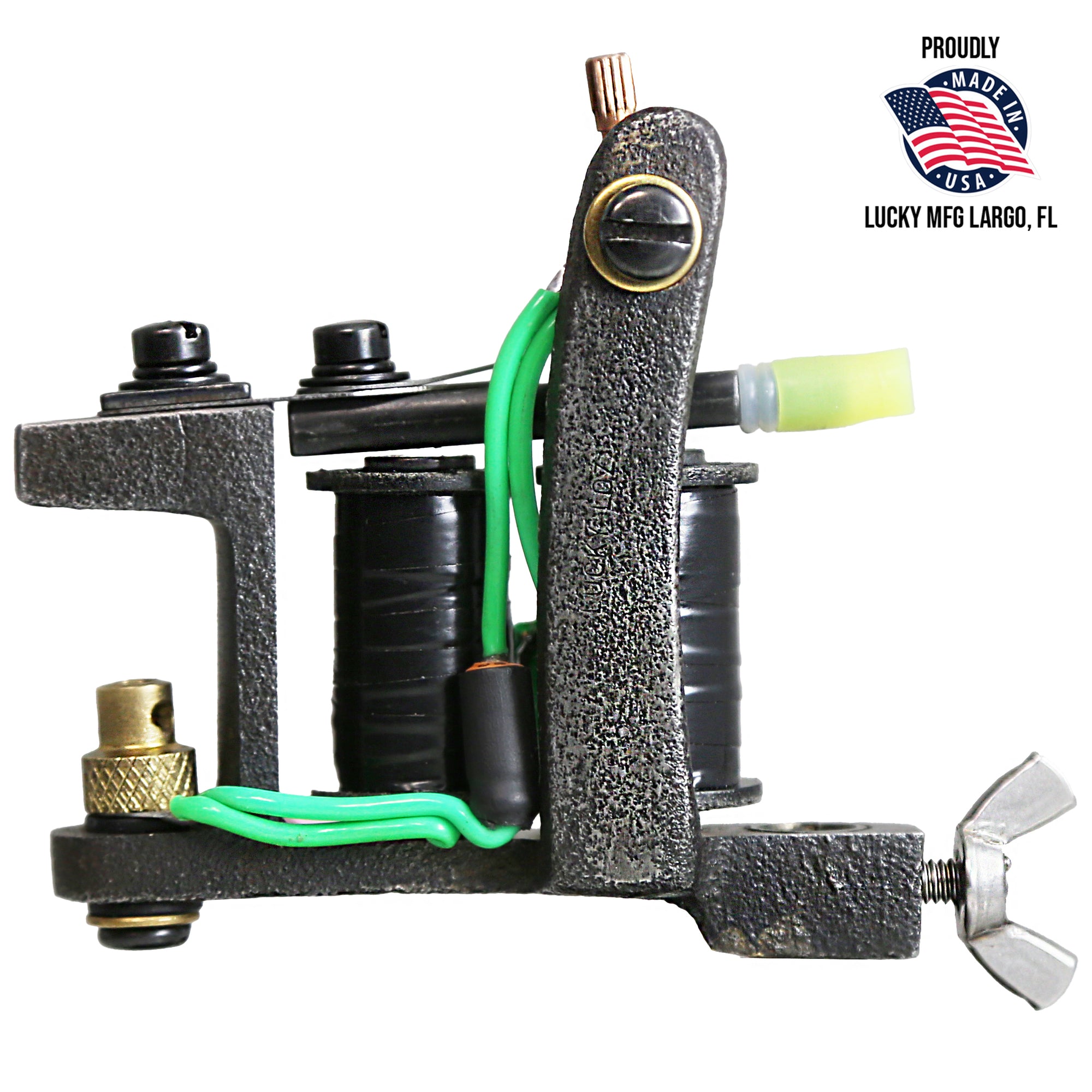 Lucky Loz one-off 6 wrap coil liner with textured metal frame and green wiring, built for 3–9 liner groupings.