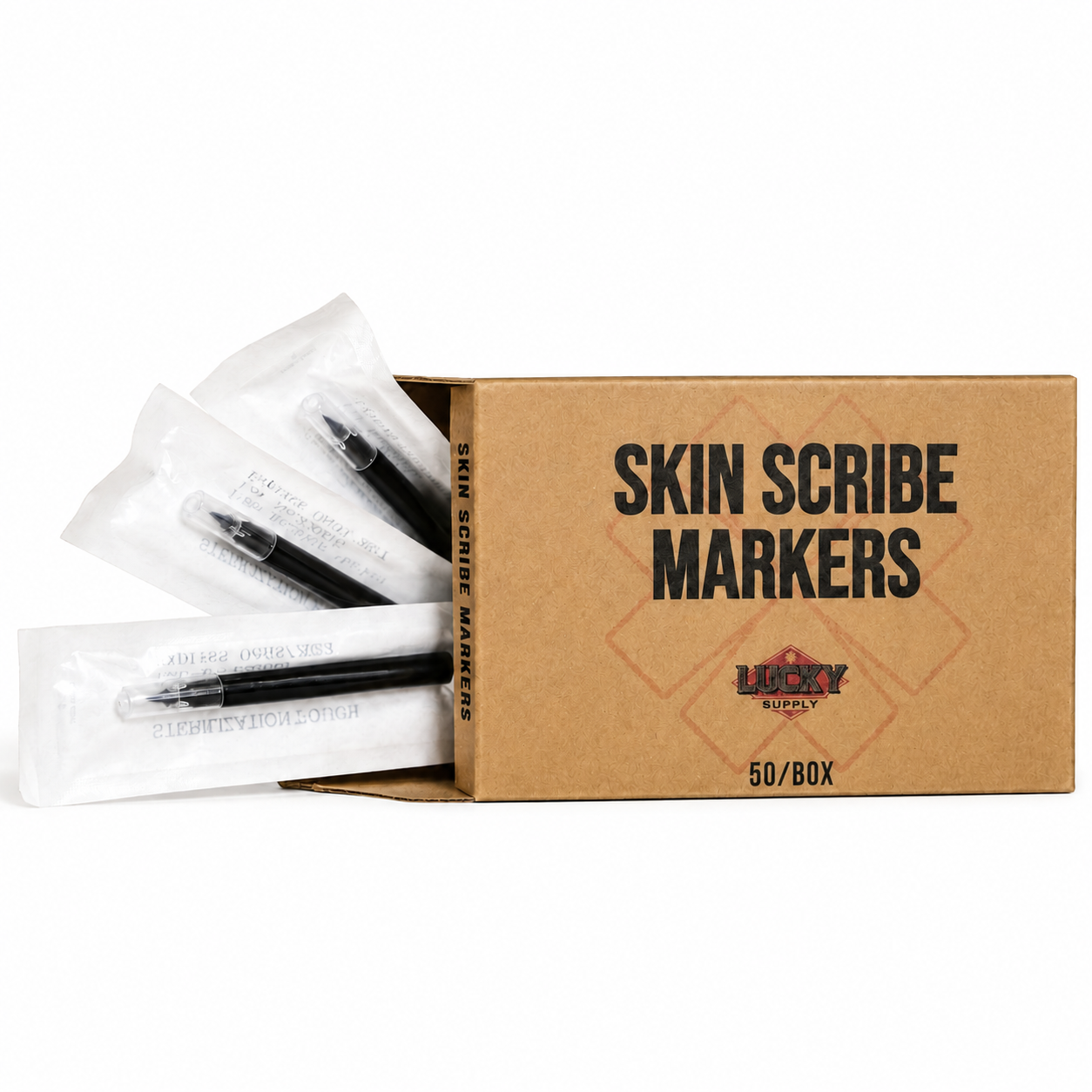 Lucky Supply sterile purple skin scribe markers with individual packaging and 50-count box