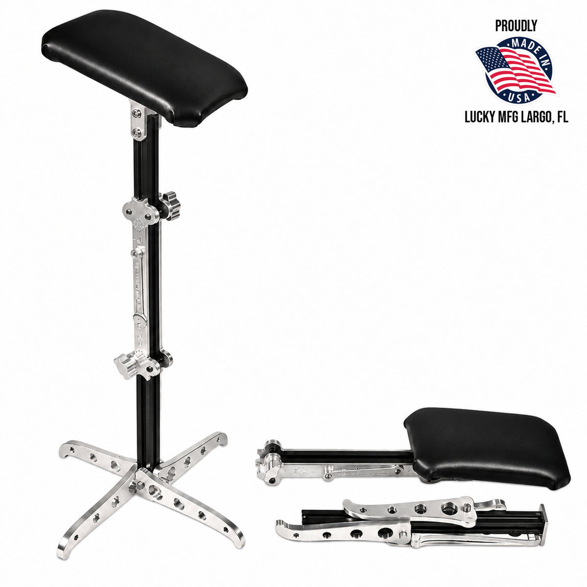 Lucky Supply Portable Tattoo Arm Rest made from precision milled aluminum