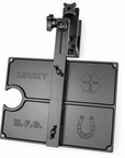 Underside of Lucky Supply Portable Work Station showing adjustable support arm and hardware