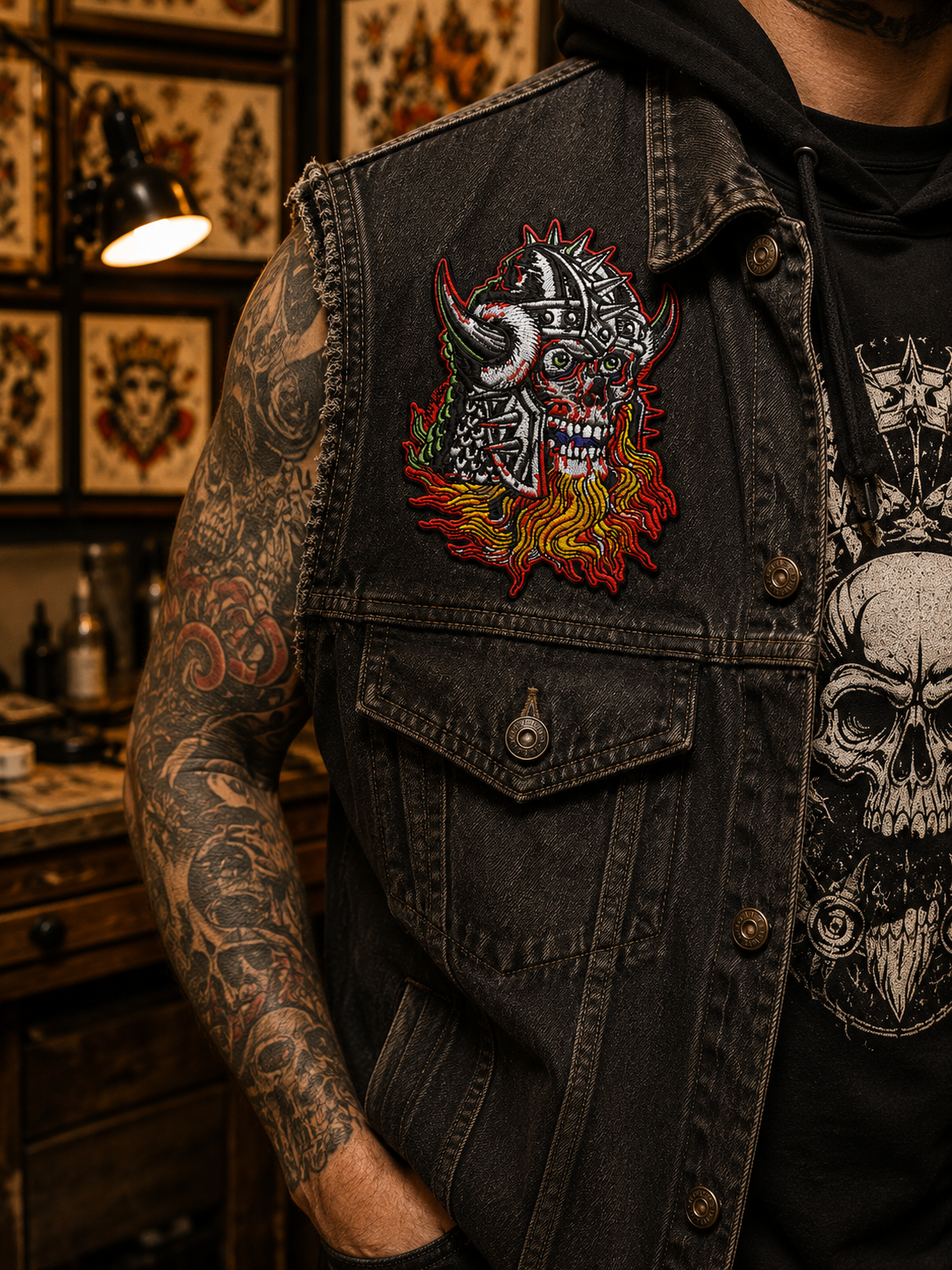 Mike Wilson Viking Head Patch on Vest