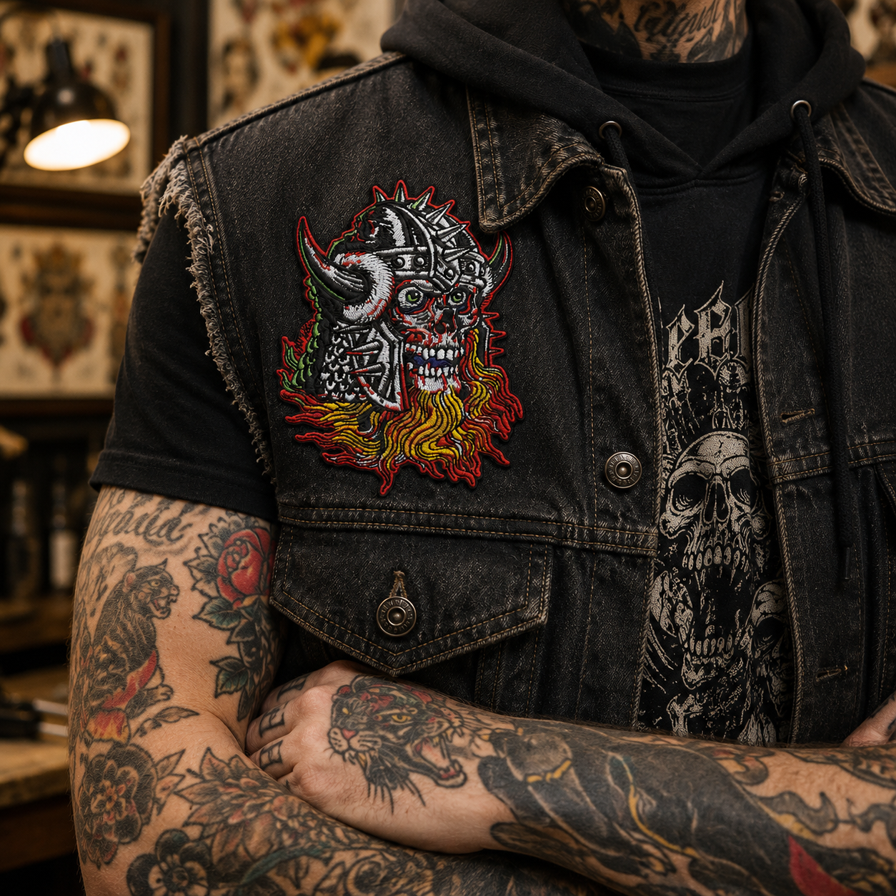 Mike Wilson Viking Head Patch on Vest