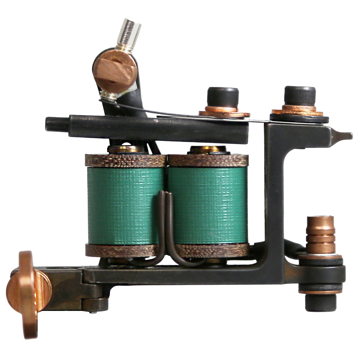 Hand-built Mini Bulldog tattoo machine with 1 inch silicon iron coil cores