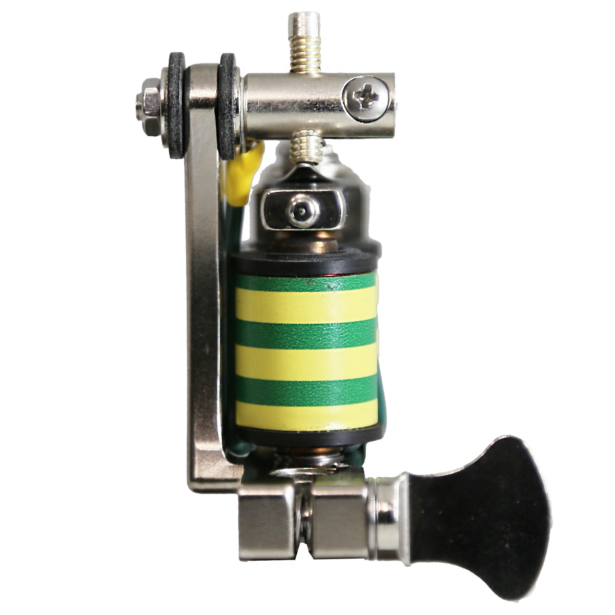 Mini Bulldog liner tattoo machine showing frame and tube-vise alignment