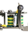 Mini Bulldog liner coil tattoo machine with green and yellow coil wrap