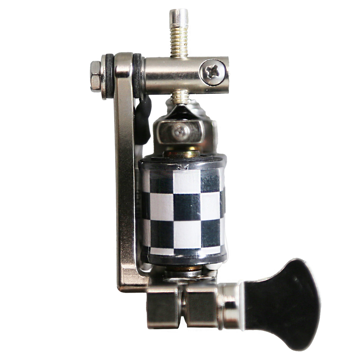 Mini Bulldog liner tattoo machine showing frame and tube-vise alignment