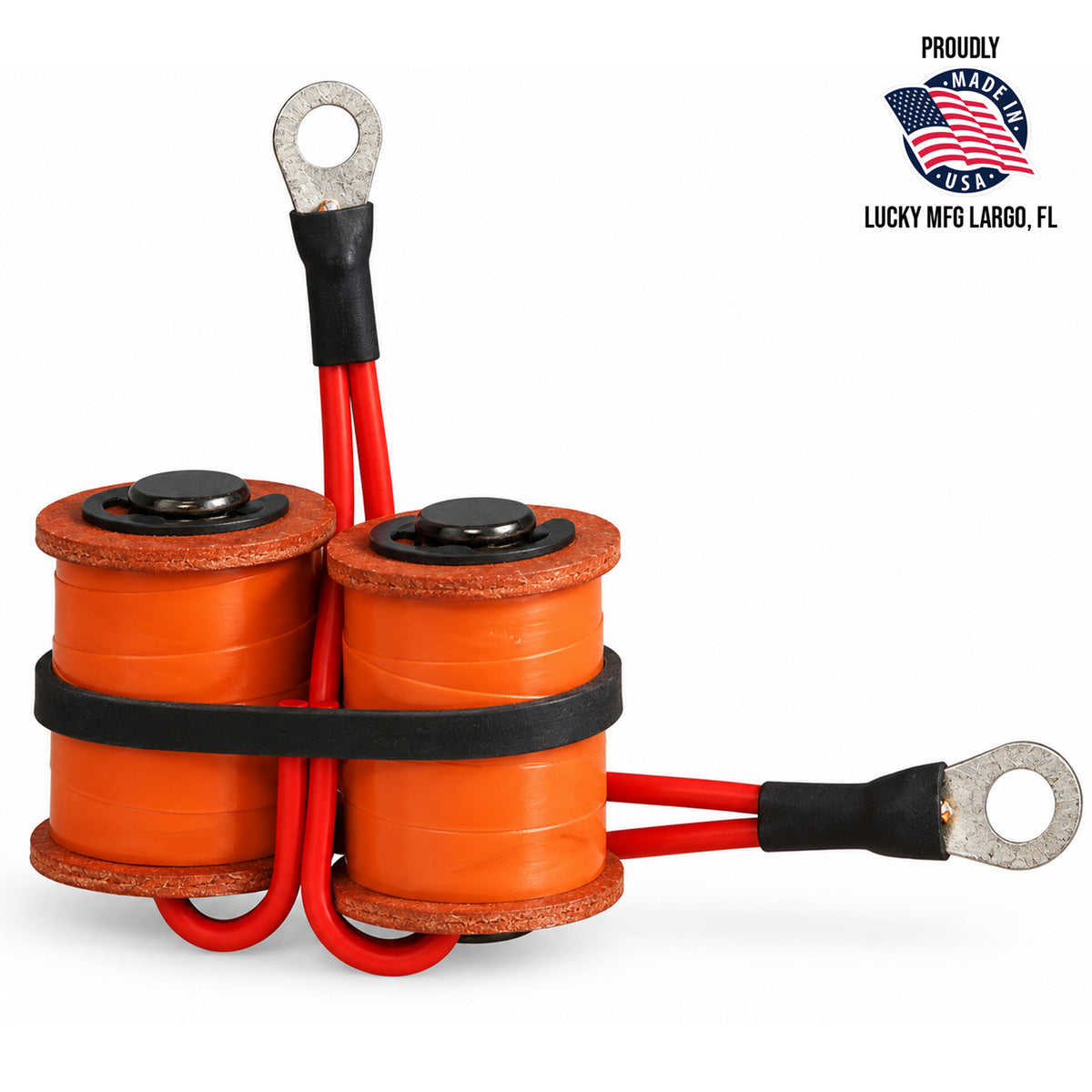 ucky Supply 1 inch 8-wrap custom tattoo machine coil set with 35V 47µF capacitor.