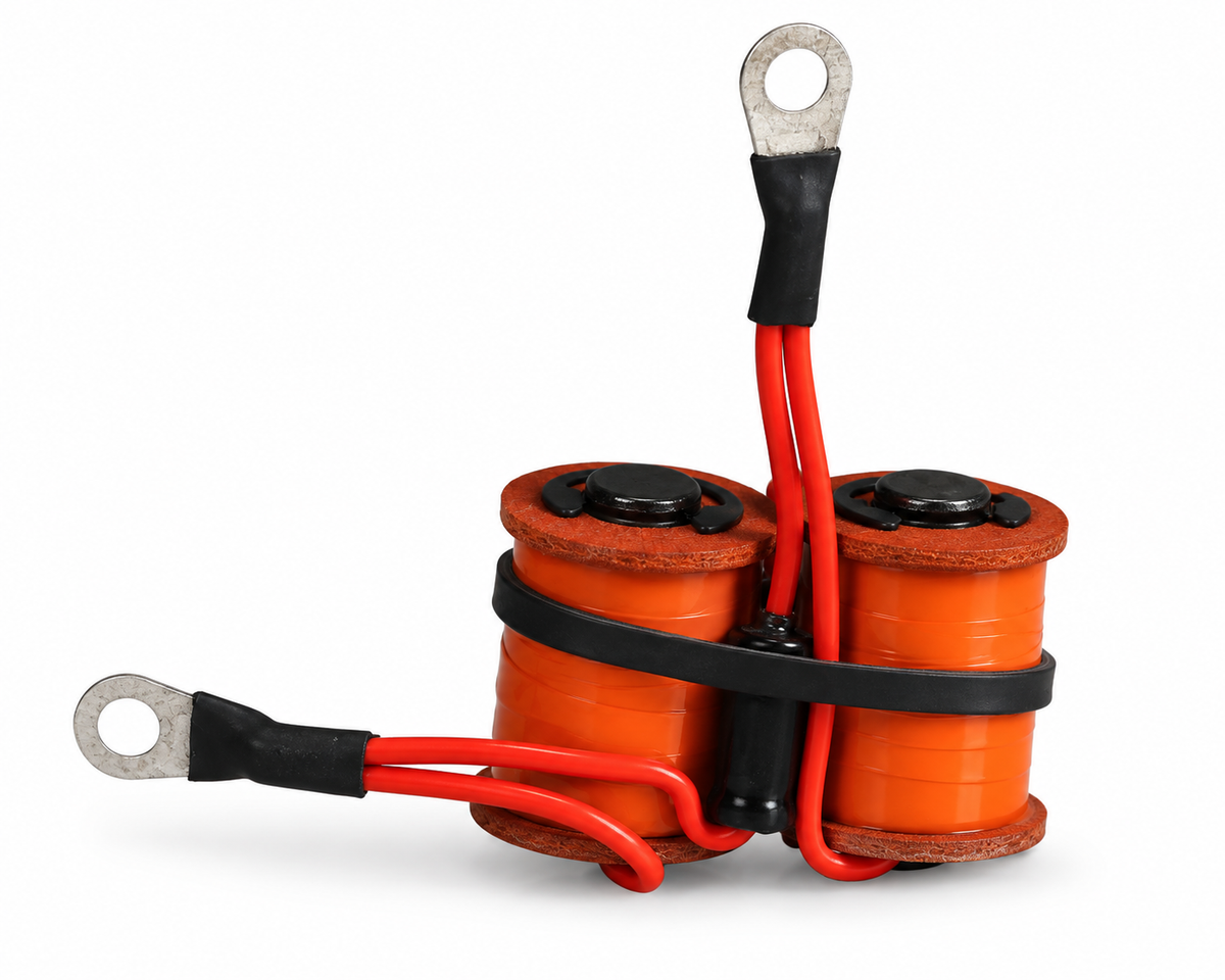 ucky Supply 1 inch 8-wrap custom tattoo machine coil set with 35V 47µF capacitor.