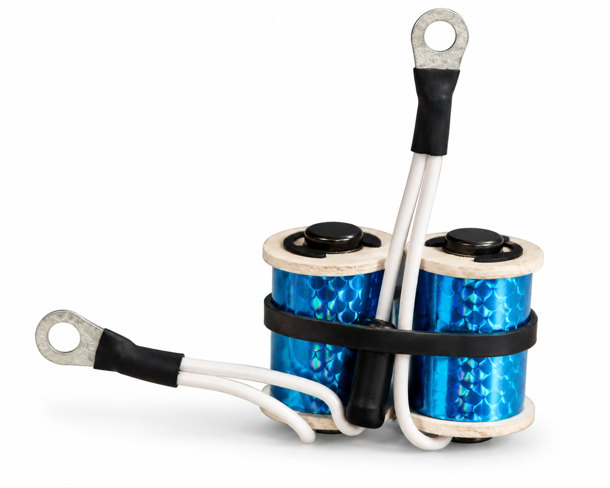 Lucky Supply 1 1/8 inch 8-wrap custom tattoo machine coil set with 35V 47µF capacitor.