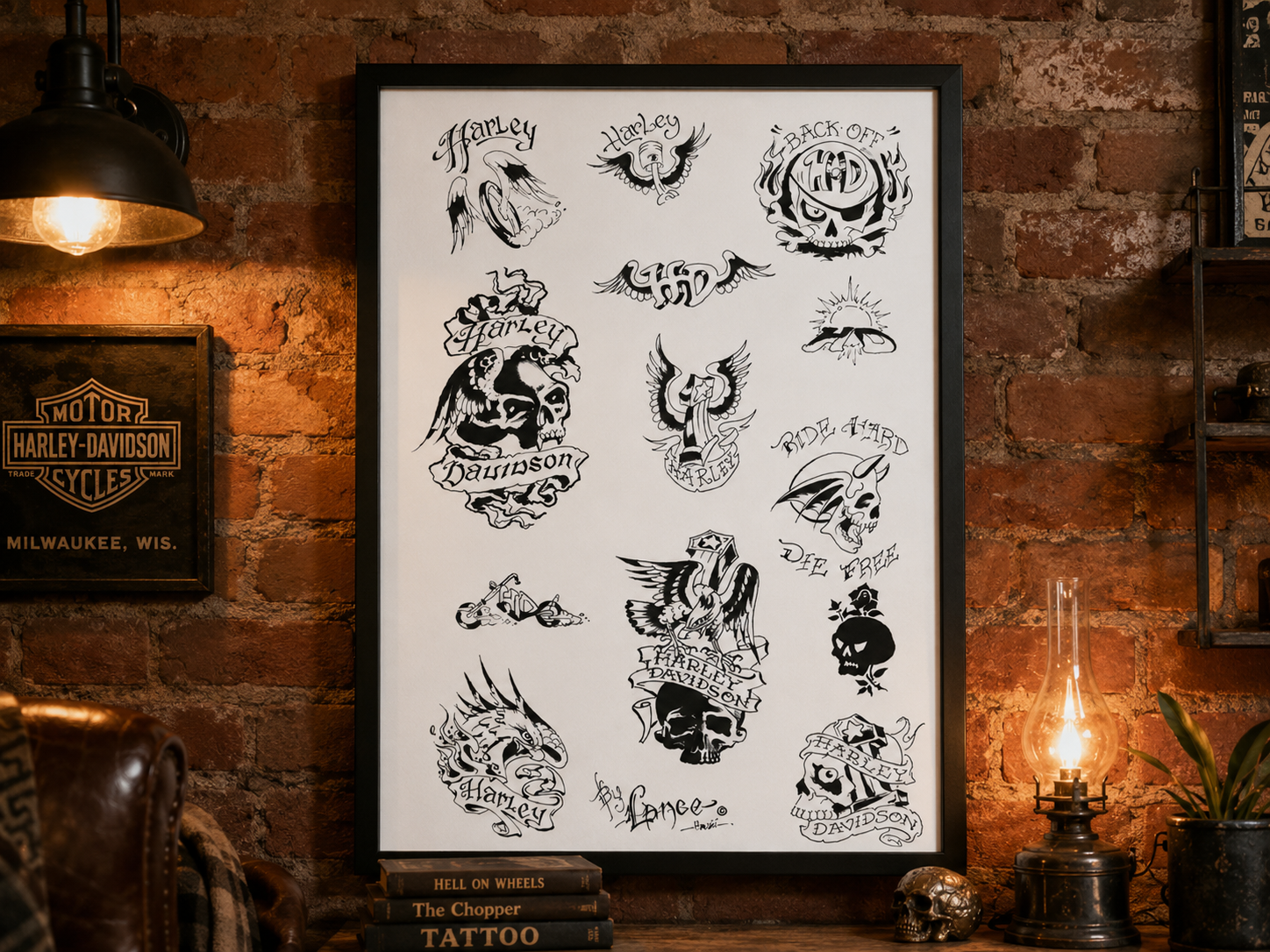 Original Lance McLain Flash Sheets on Wall (Harley Davidson)