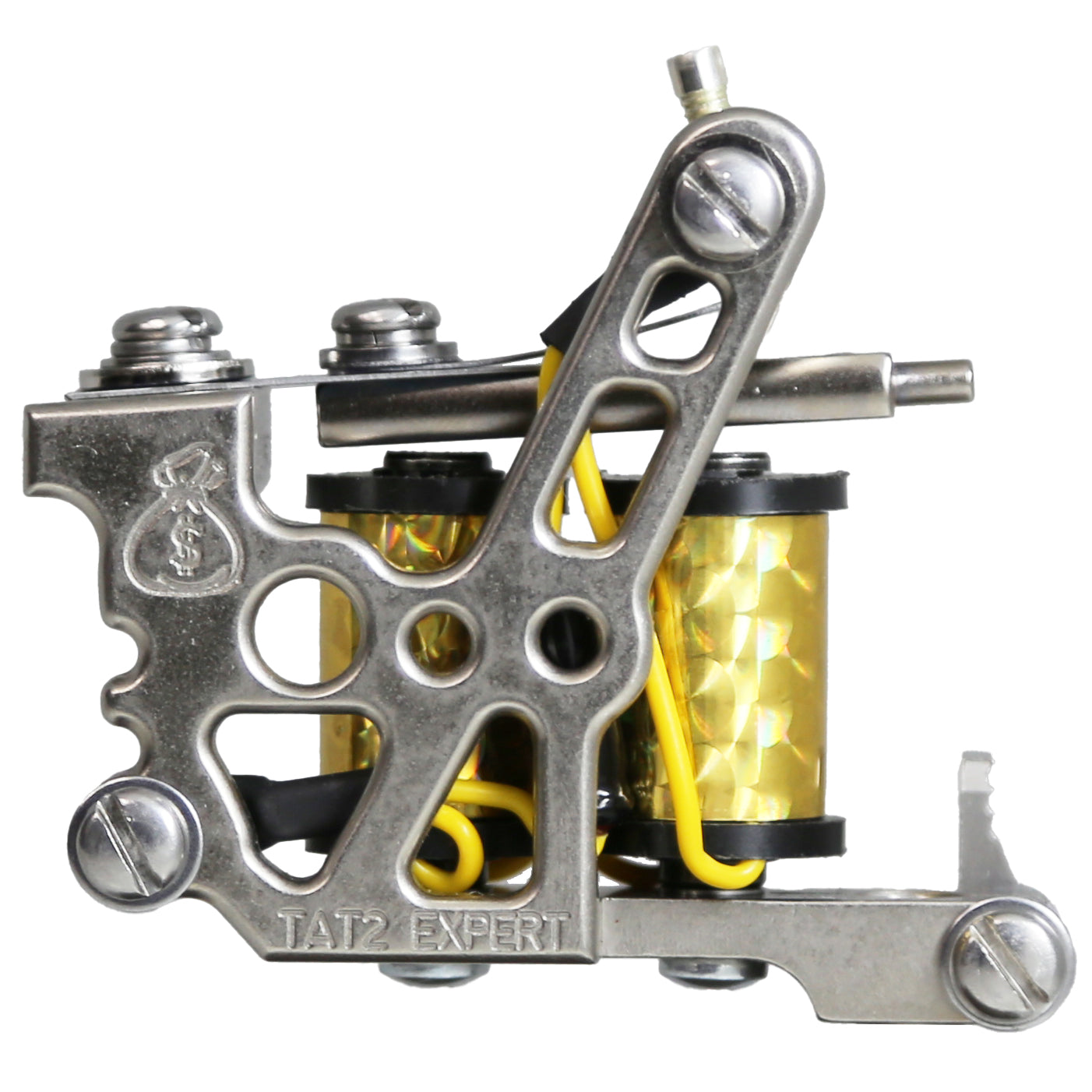 PIEW Money Maker liner tattoo machine gold coils 1 1/4 inch front view