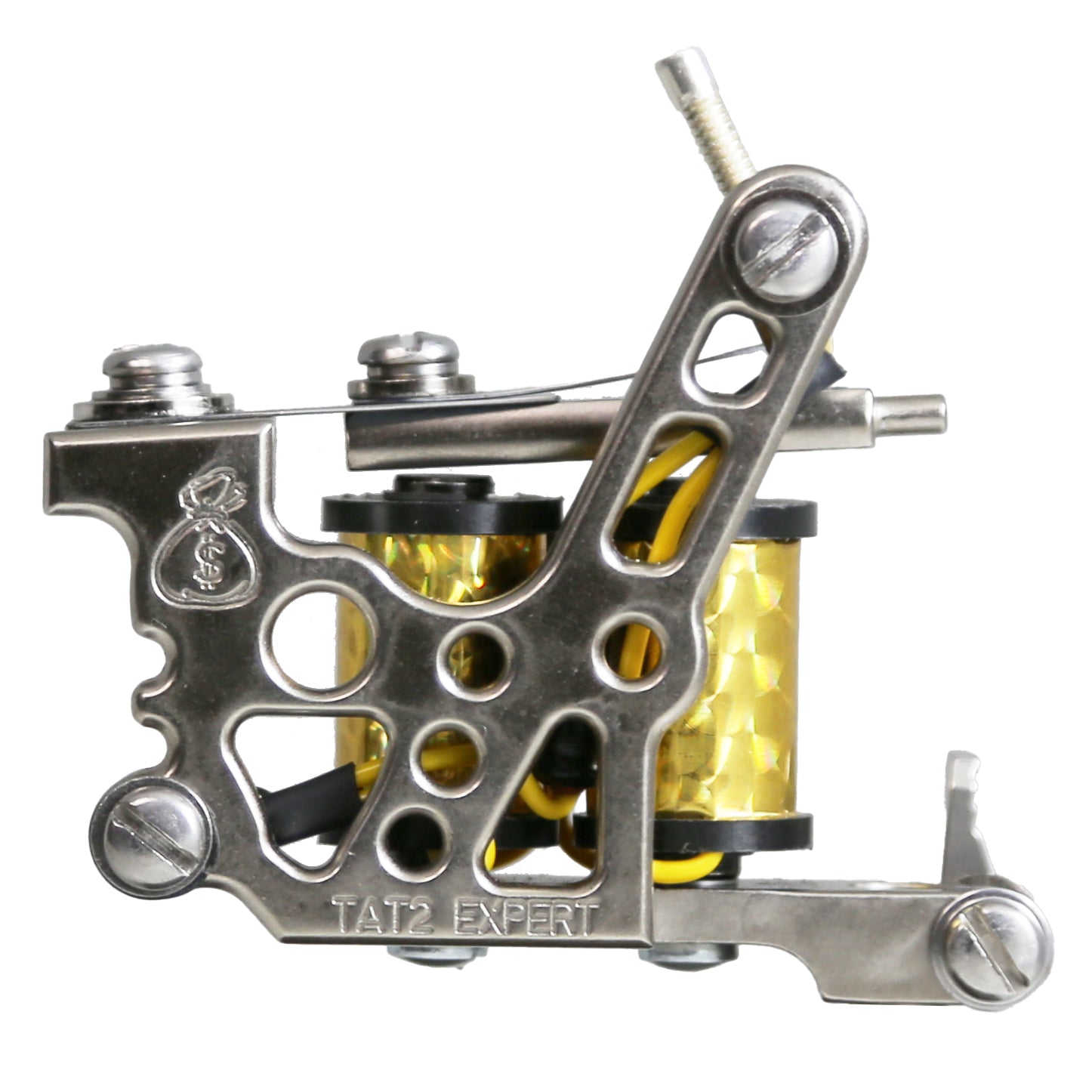 PIEW Money Maker shader tattoo machine gold coils front view