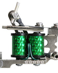 Professional tattoo shader machine green coil wrap close up
