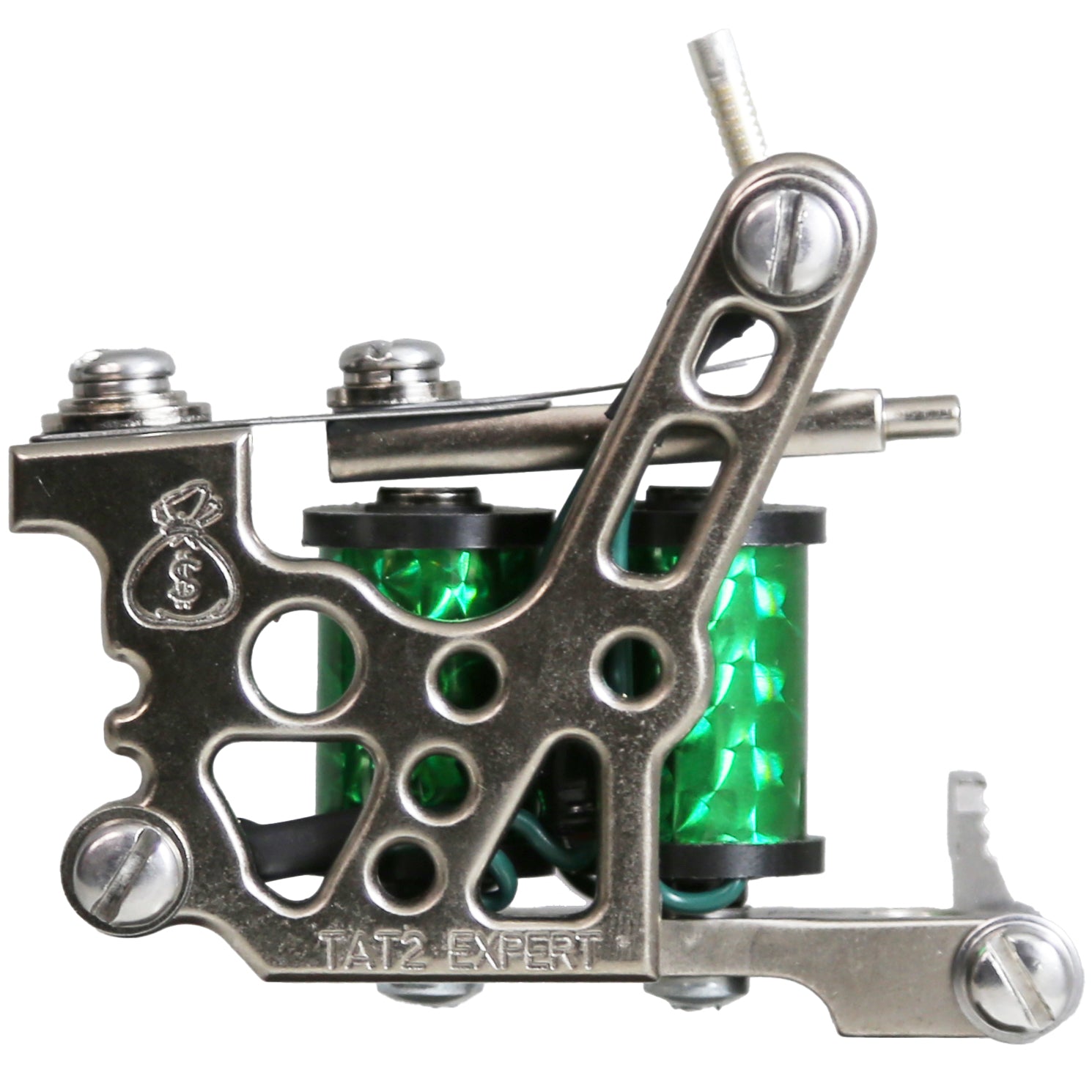 PIEW Money Maker shader tattoo machine green coils front view