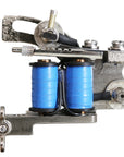 Rollomatic liner coil tattoo machine with nickel finish and blue coil wrap