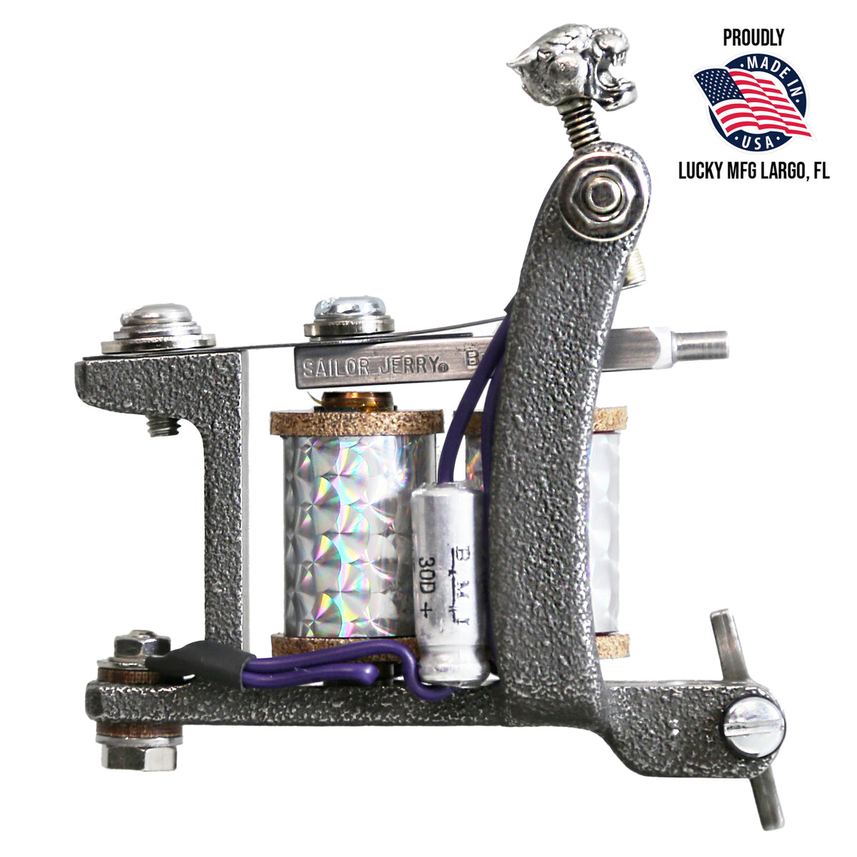 Lucky MFG Sailor Jerry Bulldog casted iron coil shader handmade in Largo Florida