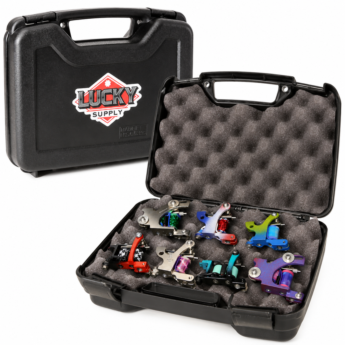 Lucky Supply padded tattoo machine cases for storage and travel
