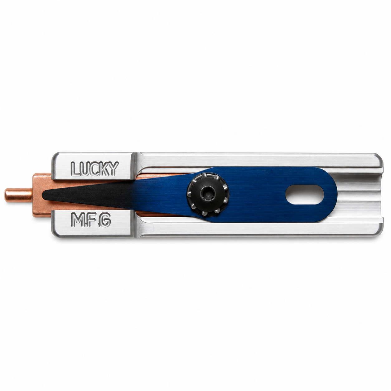 Close-up of the Lucky MFG 10mm travel armature bar alignment tool