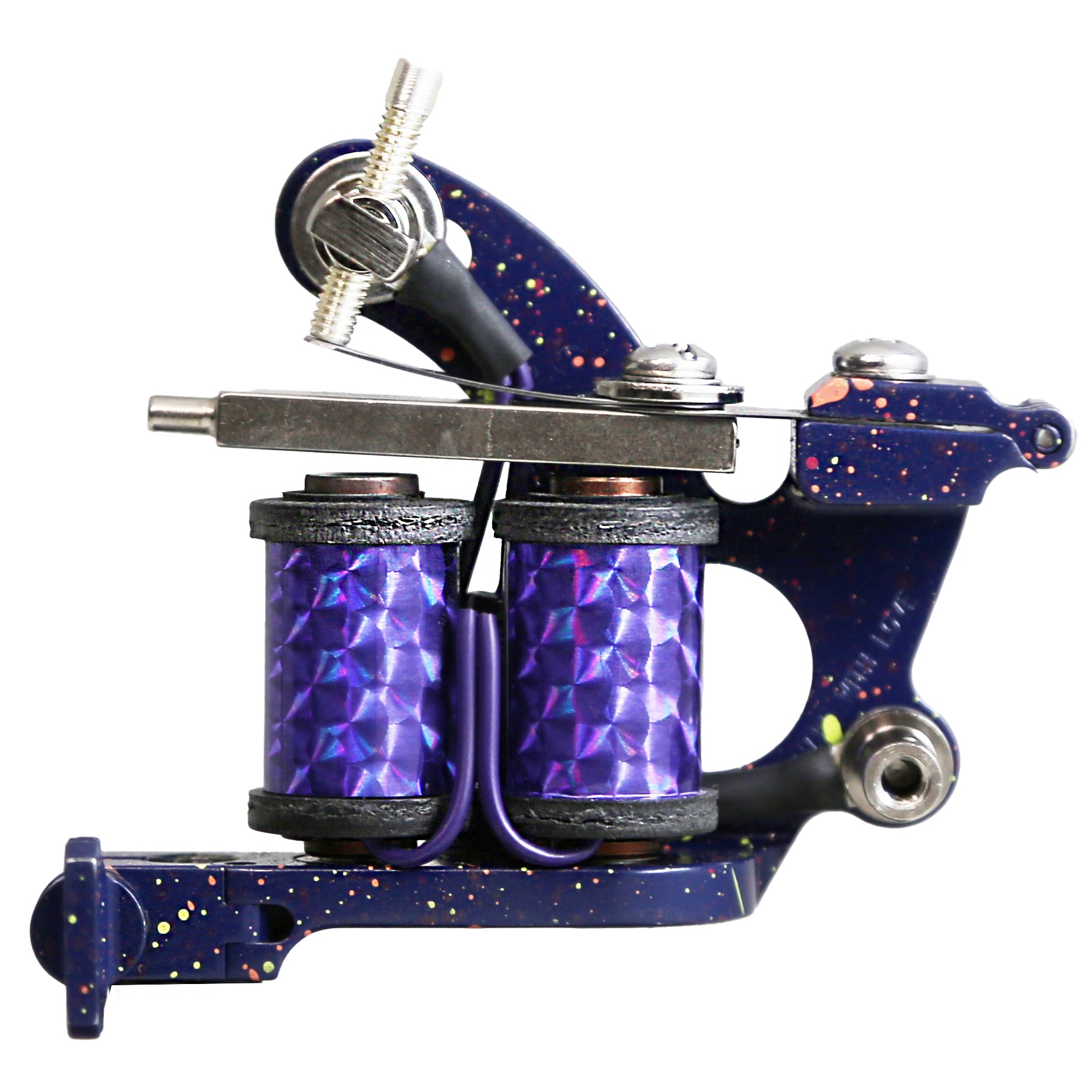 Purple splatter coil tattoo machine with 3/8 inch silicon iron coil cores