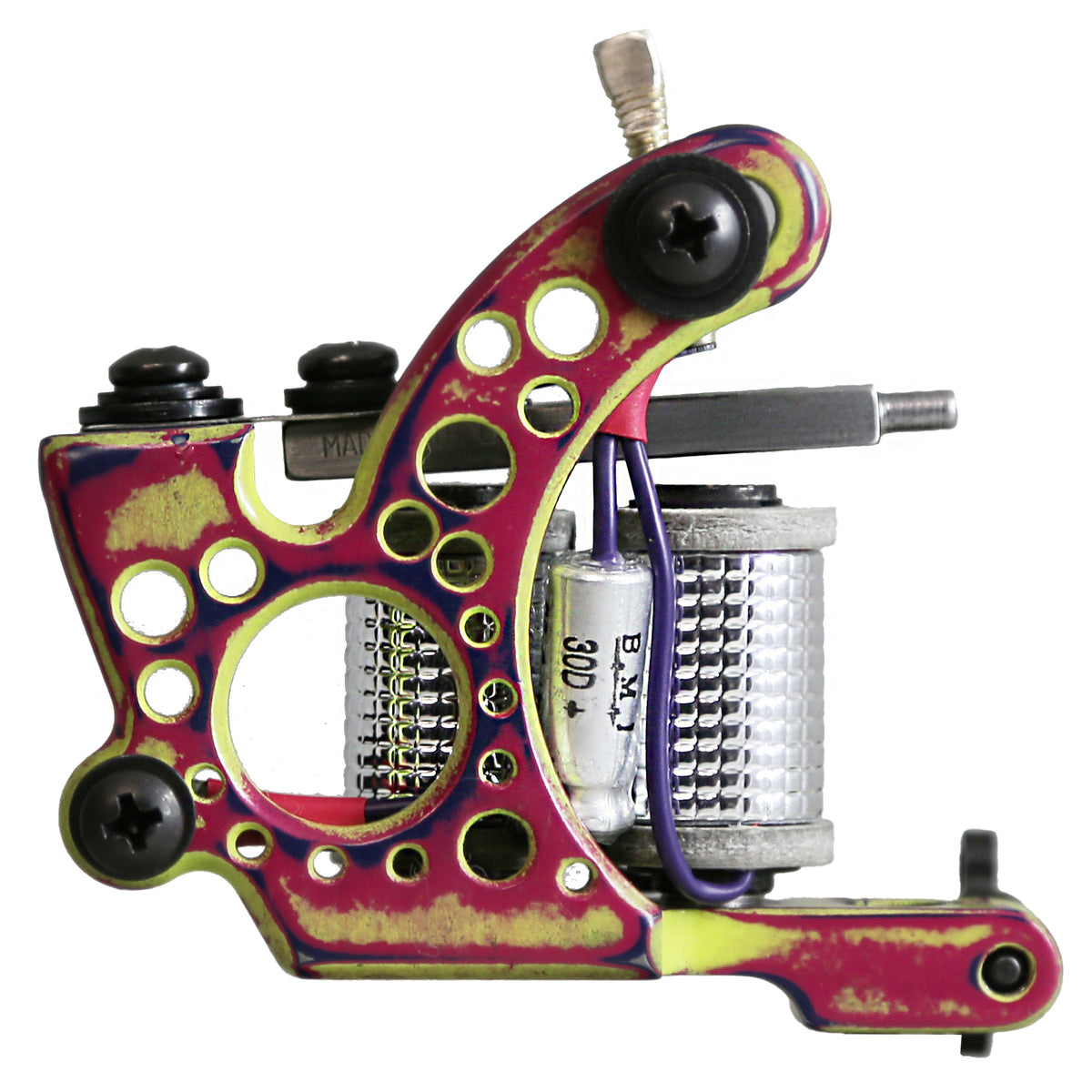 Lucky MFG Universal Hinged one-off 6-wrap coil liner tattoo machine – frame side