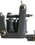 A black V Frame Liner Tattoo Machine with visible springs and a contact screw, set against a white background.