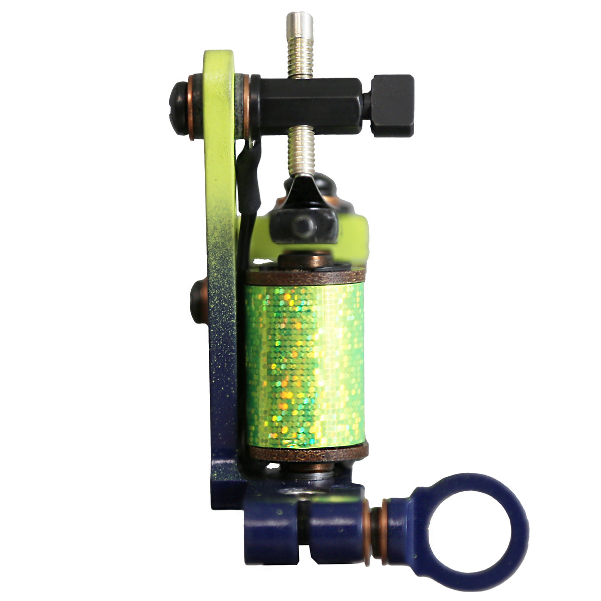 Waters shader tattoo machine showing frame and tube-vise alignment