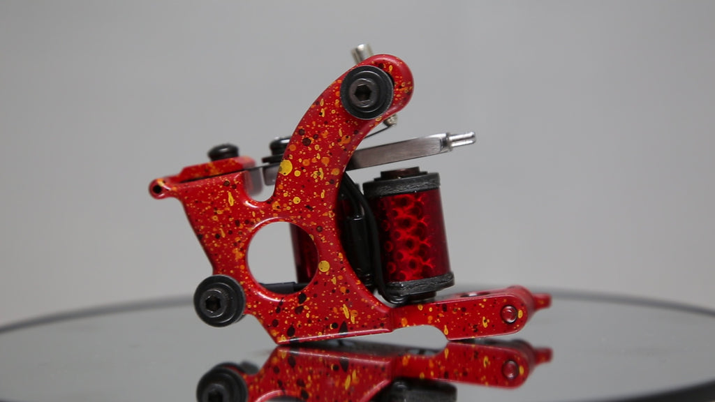 360 Degree View of Universal Hinged Liner Tattoo Machine – Red Splatter